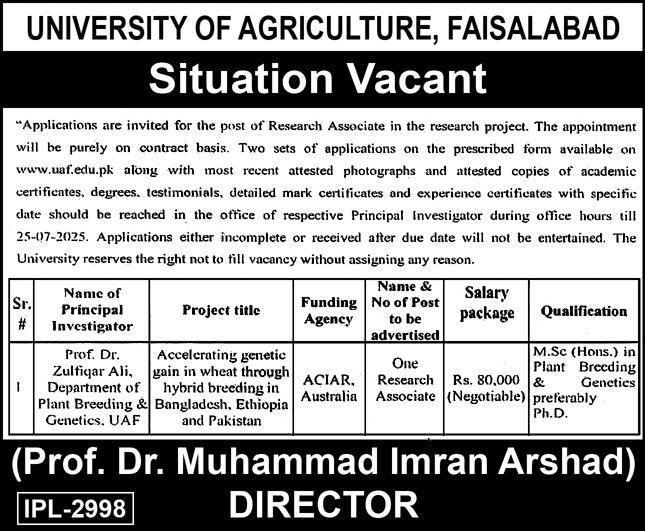 University Of Agriculture Faisalabad UAF Jobs 2025 Jobs 2025 — original advertisement