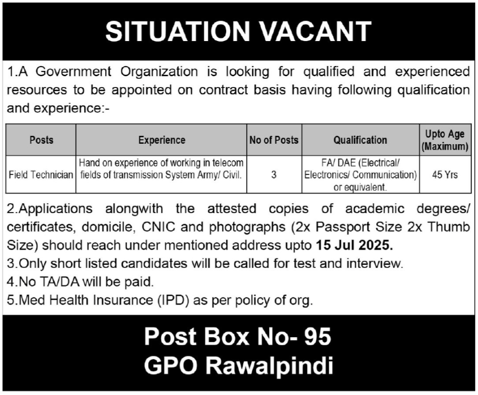 Government Organization Rawalpindi Jobs 2025 – Public Sector Organization Jobs 2025 — original advertisement