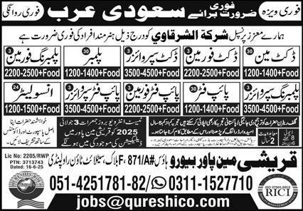 Pipe Fitter Supervisor & Duct Supervisor Jobs 2025 – Qureshi Manpower Bureau Jobs 2025 — original advertisement