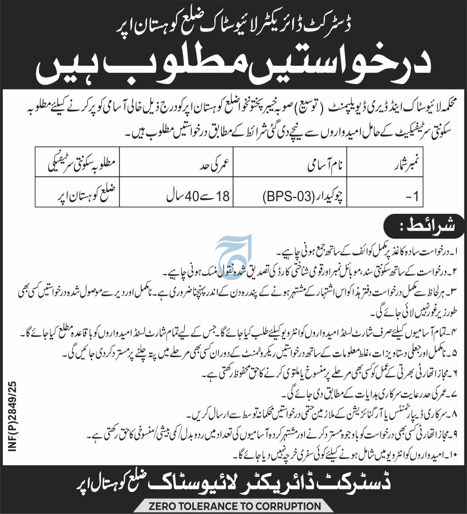 Livestock And Dairy Development Khyber Pakhtunkhwa Jobs 2025 – Livestock and Dairy Development Department Kpk Jobs 2025 — original advertisement