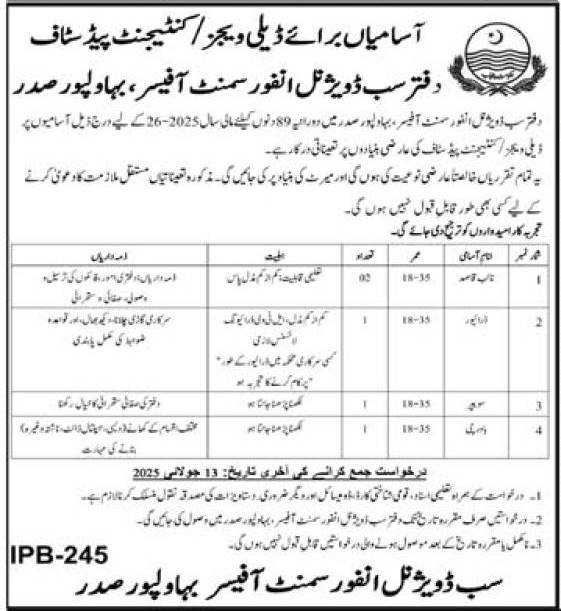 Sub Divisional Enforcement Officer Bahawalpur Jobs 2025 – Public Sector Organization Jobs 2025 — original advertisement