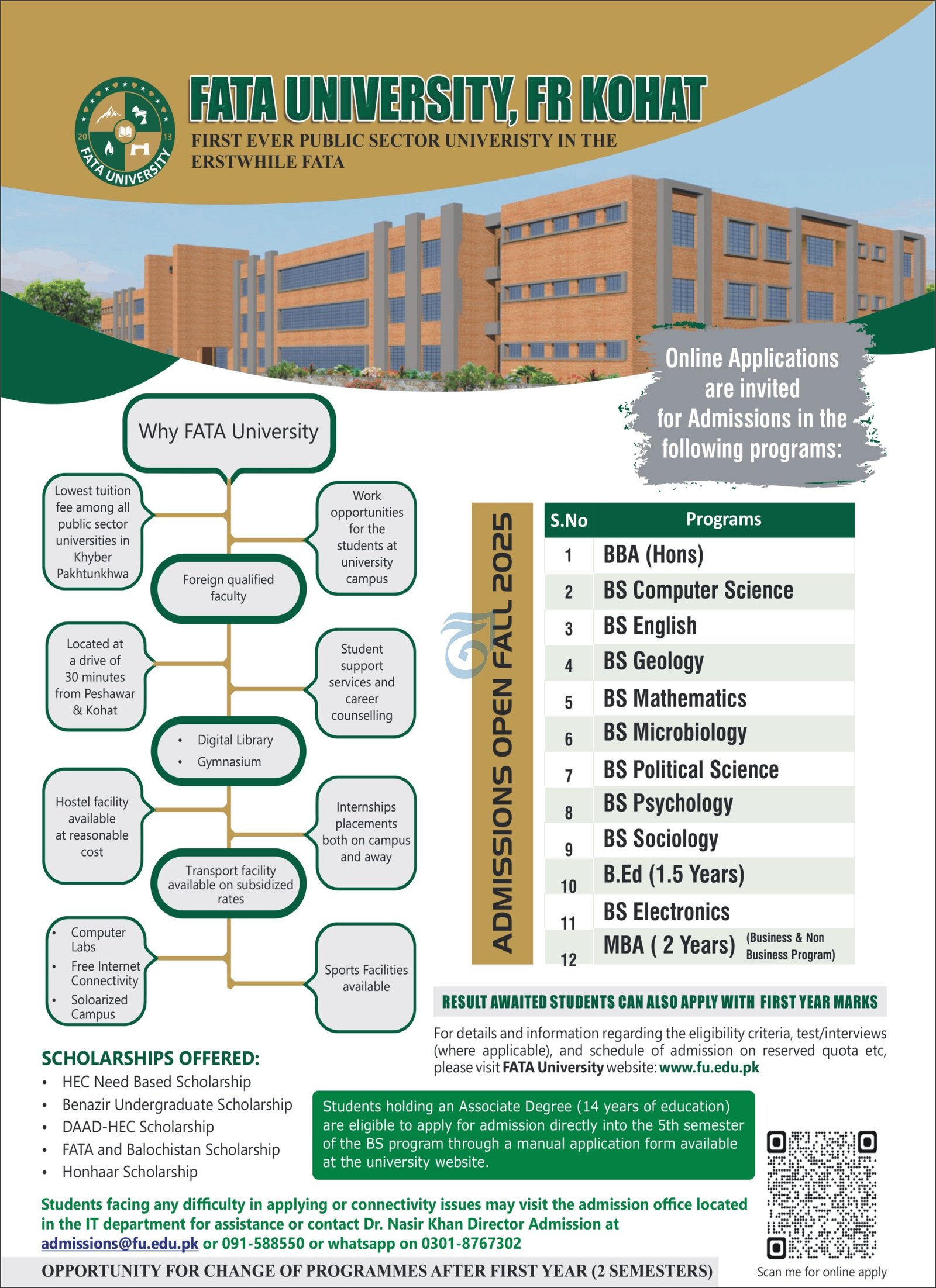 Admission Open in Fata University Fr Kohat 2025 – FATA University Akhorwal Darra Adam Khel FR Kohat Admissions 2025 — original advertisement