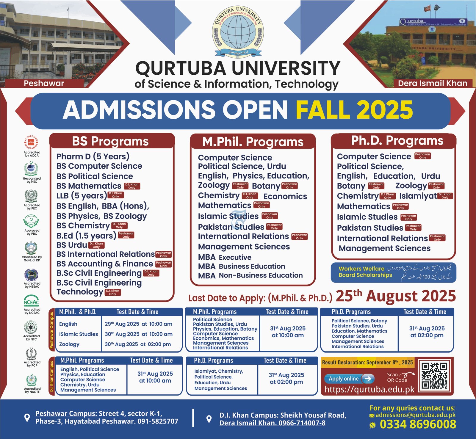 Admission Open in Qurtuba University Peshawar 2025 Admissions 2025 — original advertisement