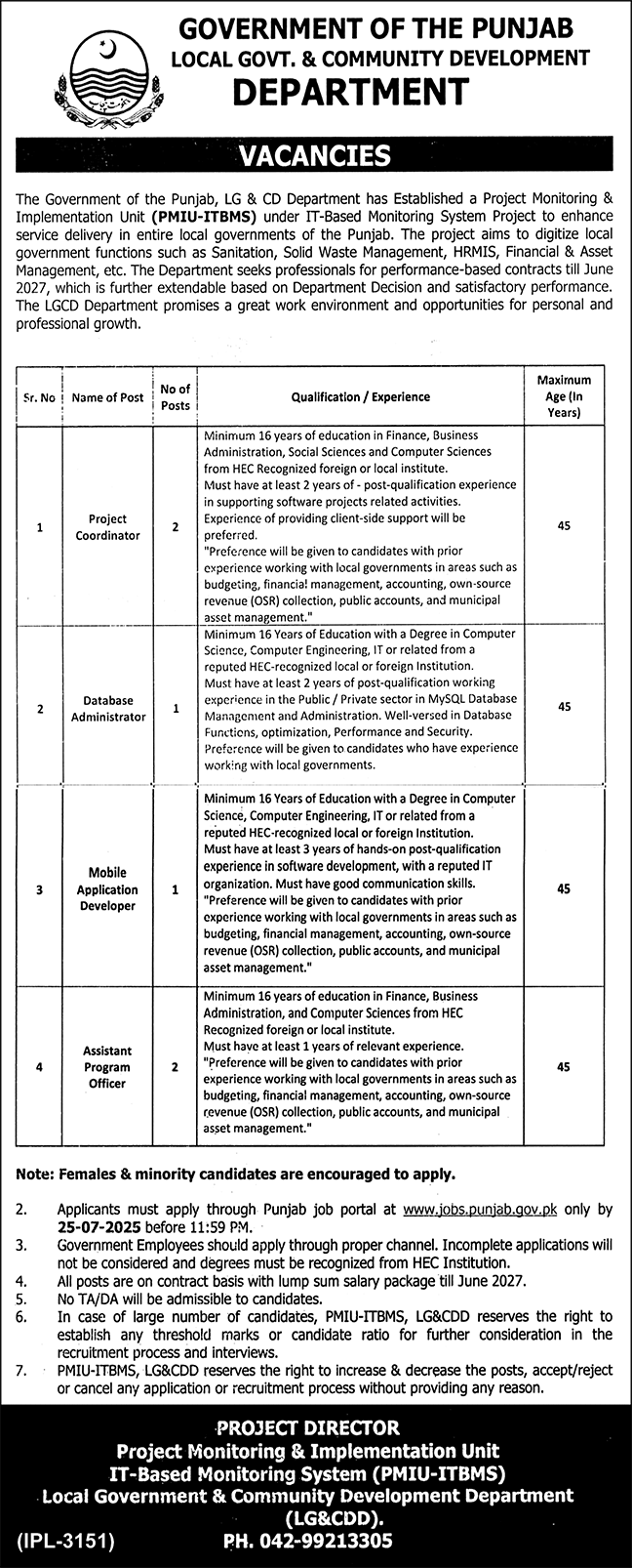 Local Government & Community Development Department Jobs – Local Government Department Punjab Jobs 2025 — original advertisement
