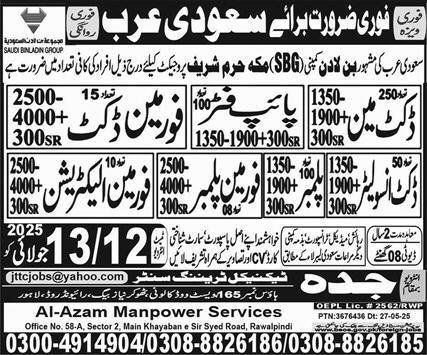 Duct Insulator & Foreman Electrician Jobs 2025 – Jeddah Technical Training Center Jobs 2025 — original advertisement