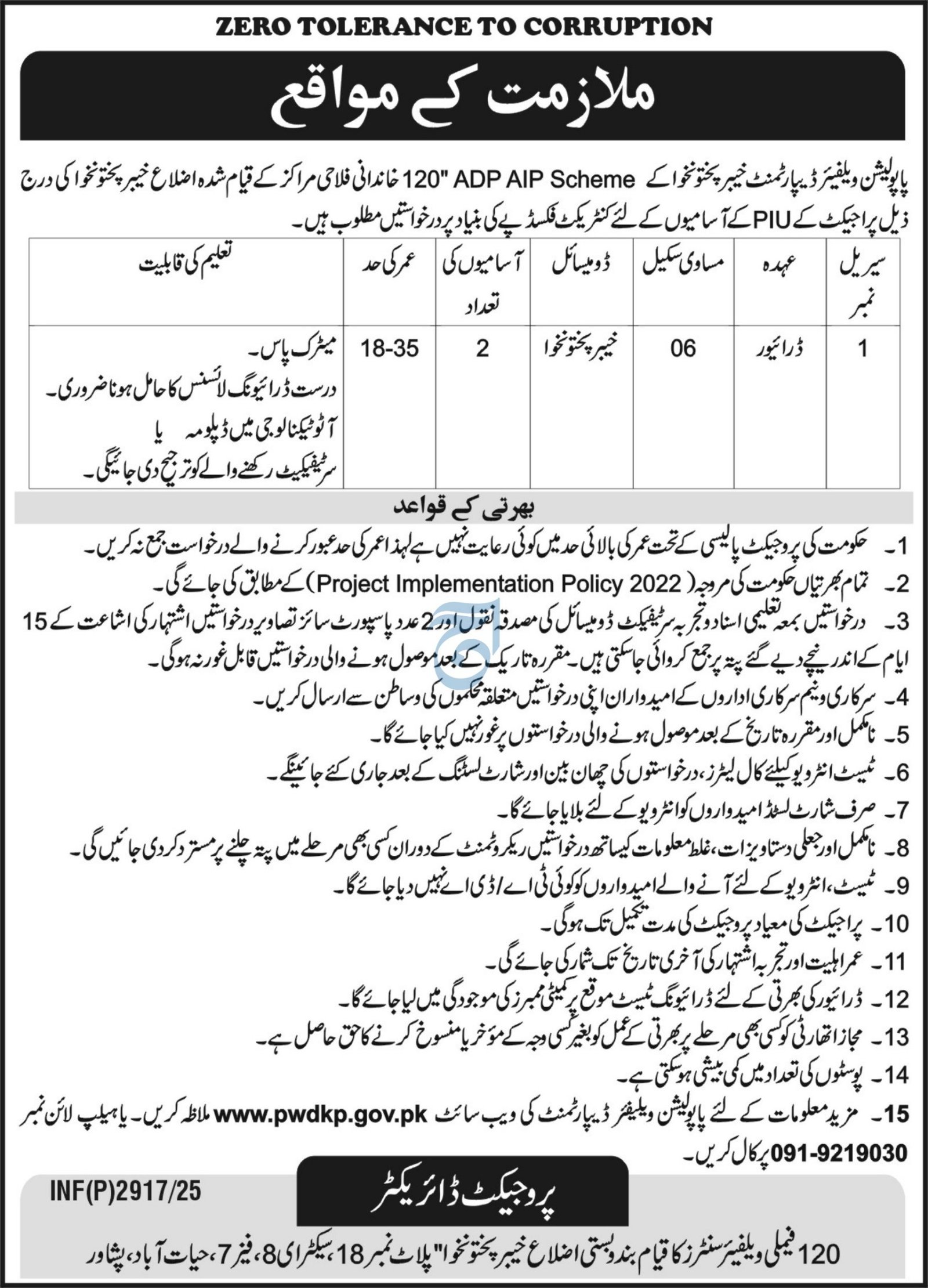 Population Welfare Department Khyber Pakhtunkhawa Jobs 2025 – Population Welfare Department KPK Jobs 2025 — original advertisement