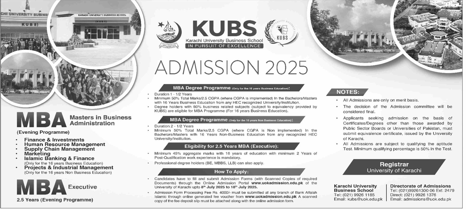 Admission Open in Karachi University businees School 2025 – Karachi University Business School Admissions 2025 — original advertisement