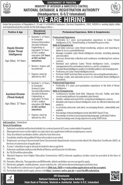 National Datebase And Registration Authority Jobs 2025 – National Database and Registration Authority Jobs 2025 — original advertisement