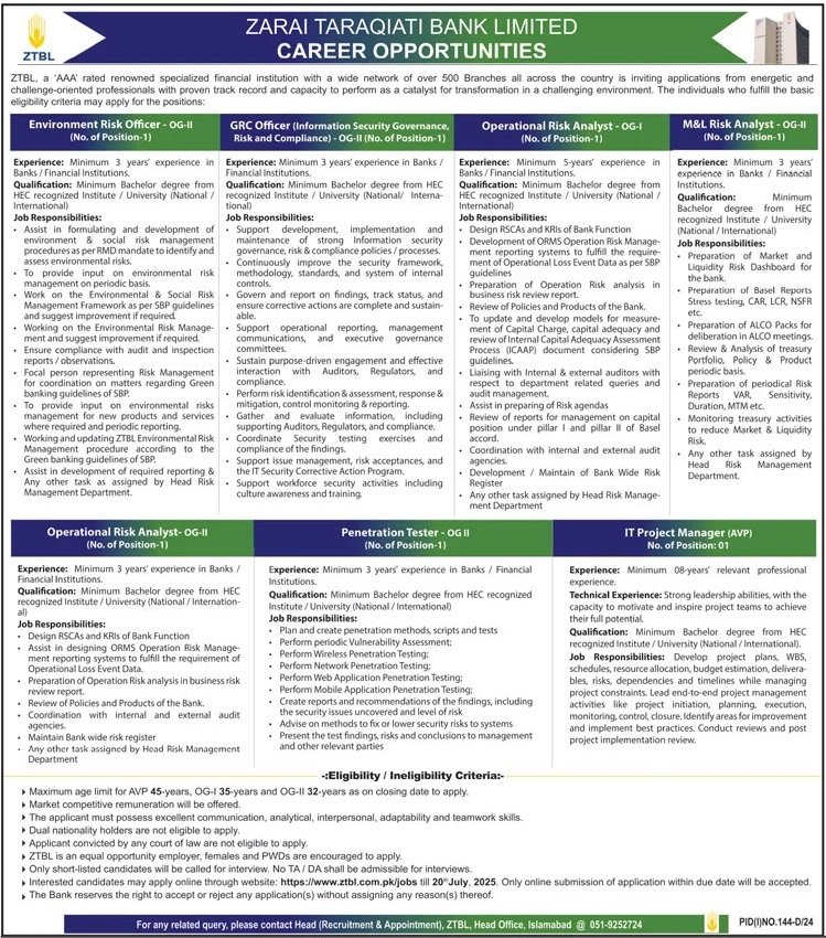 Zarai Taraqiati Bank Limited Jobs 2025 Jobs 2025 — original advertisement