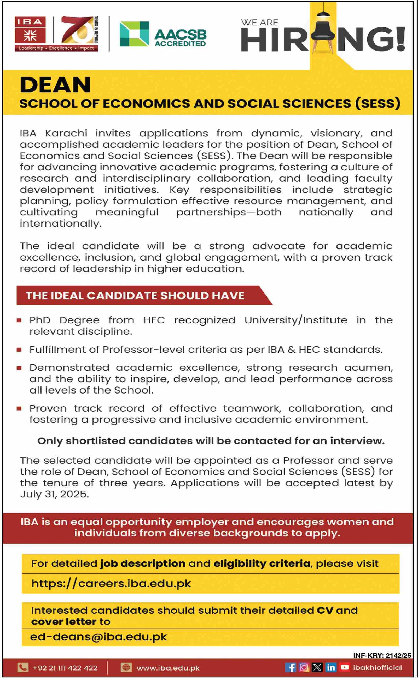 Institute Of Business Administration IBA Karachi Job 2025 Jobs 2025 — original advertisement