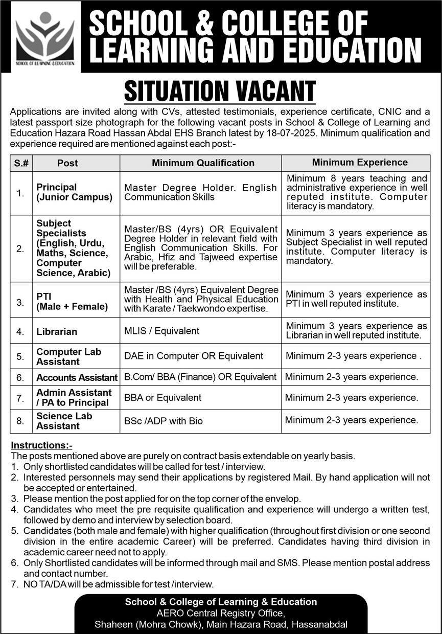 School & College of learning and Education Jobs 2025 – Public Sector Organization Jobs 2025 — original advertisement