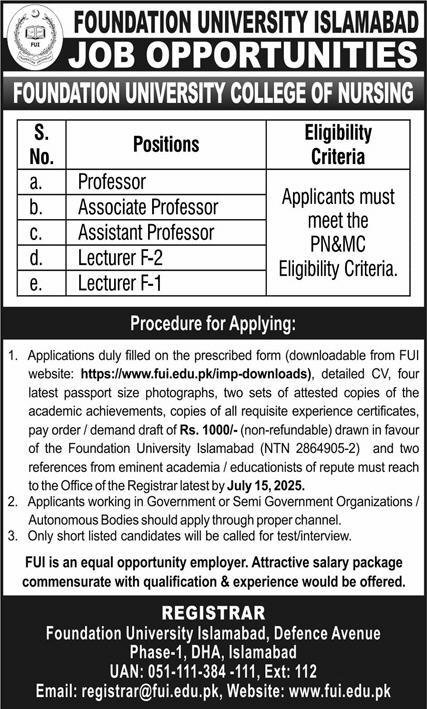 Foundation University Islamabad Jobs 2025 Jobs 2025 — original advertisement