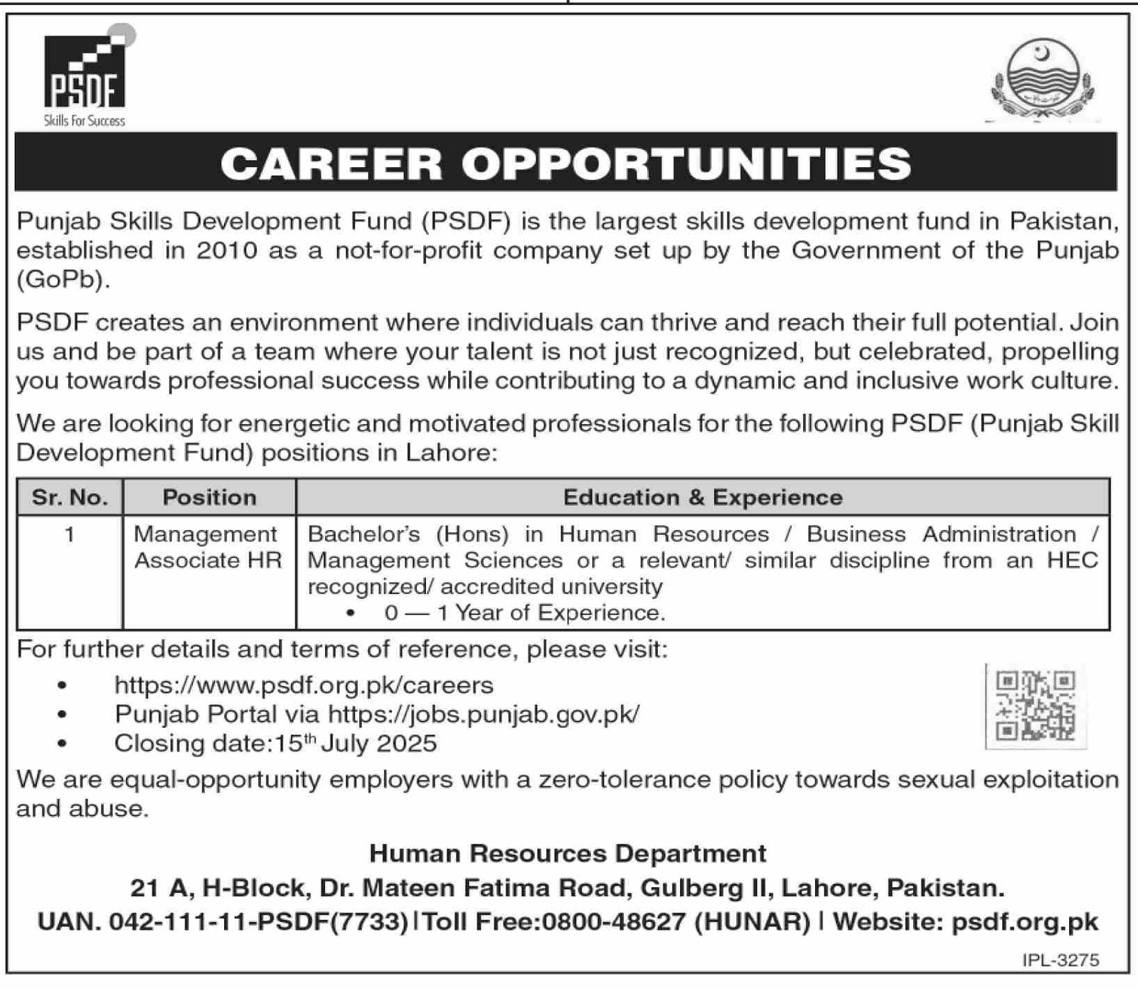 Punjab Skill Development Fund Psdf Jobs 2025 – Punjab Skills Development Fund Jobs 2025 — original advertisement