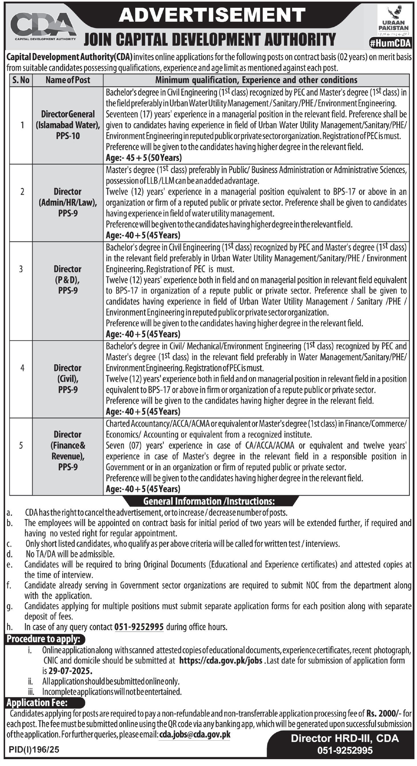 Capital Development Authority CDA Islamabad Jobs 2025 – Capital Development Authority (CDA) Islamabad Jobs 2025 — original advertisement
