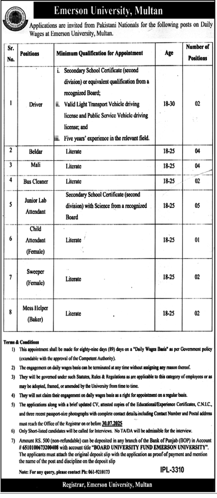Emerson University Multan Jobs 2025 Jobs 2025 — original advertisement