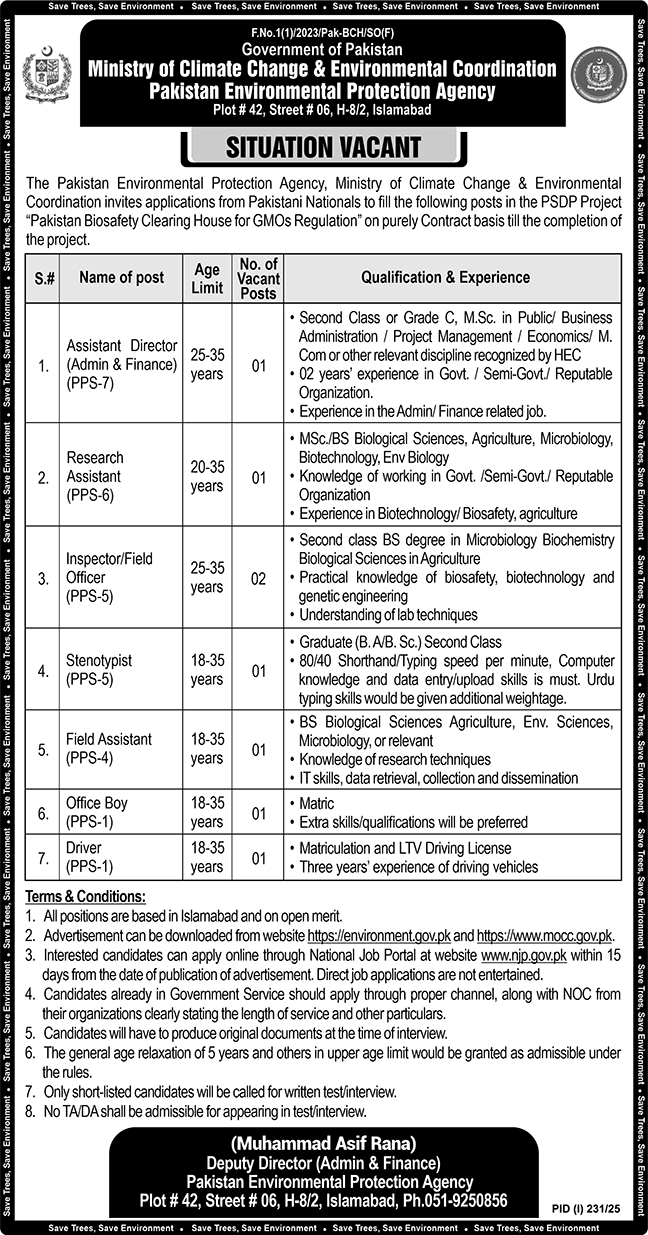 Pakistan Environmental Proetection Agency PEPA Islamabad Job – Environment Protection Department Punjab Jobs 2025 — original advertisement