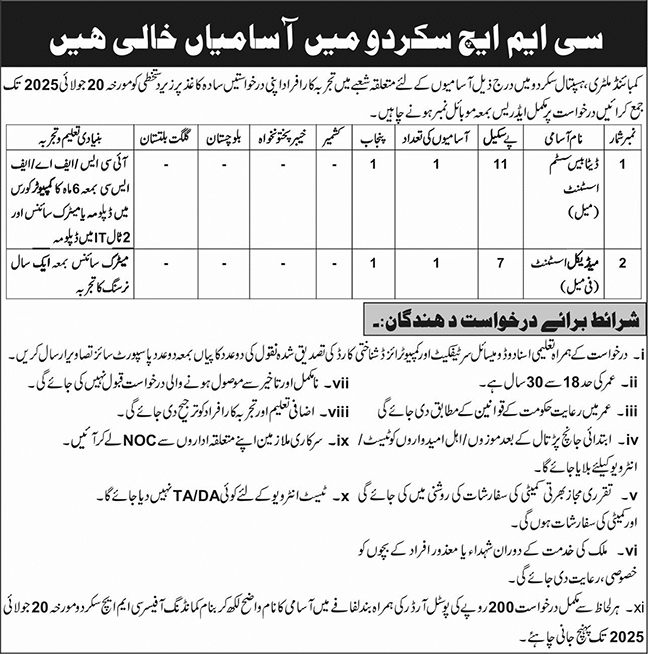Combined Military Hospital CMH Skardu Jobs 2025 Jobs 2025 — original advertisement