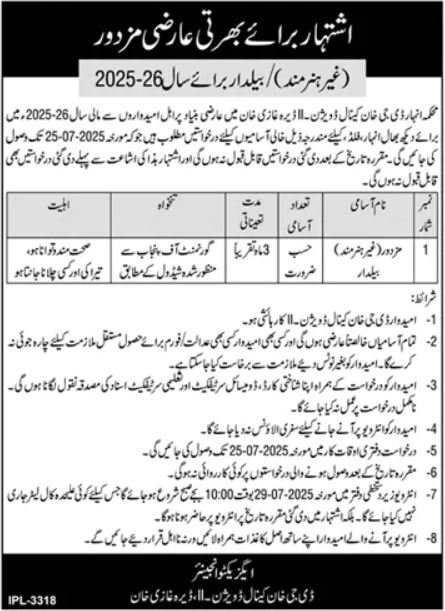 Anhar Department Dera Ghazi Khan Job 2025 – Irrigation Department Punjab Jobs 2025 — original advertisement