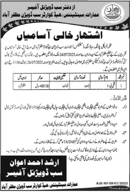 Physical Planning & Housing Department Muzaffarabad Job 2025 – Govt of Azad Kashmir Jobs 2025 — original advertisement
