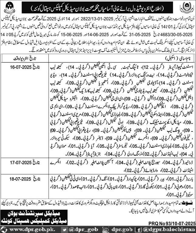 Bolan Medical Complex Hospital Quetta Jobs Interview 2025 Jobs 2025 — original advertisement