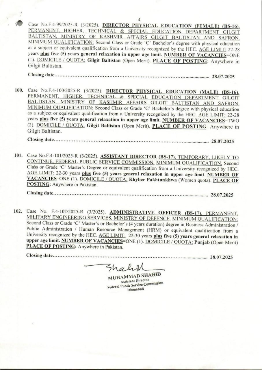 Federal Public service commission advertisement Jobs 03/2025 Jobs 2025 — original advertisement
