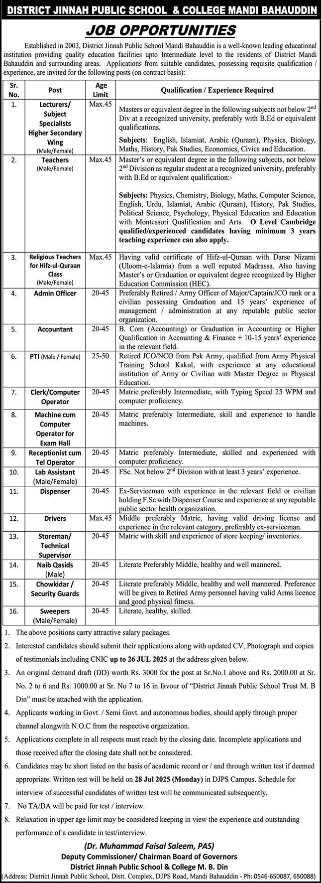 District Jinnah Public School & College DJPS Jobs 2025 Jobs 2025 — original advertisement