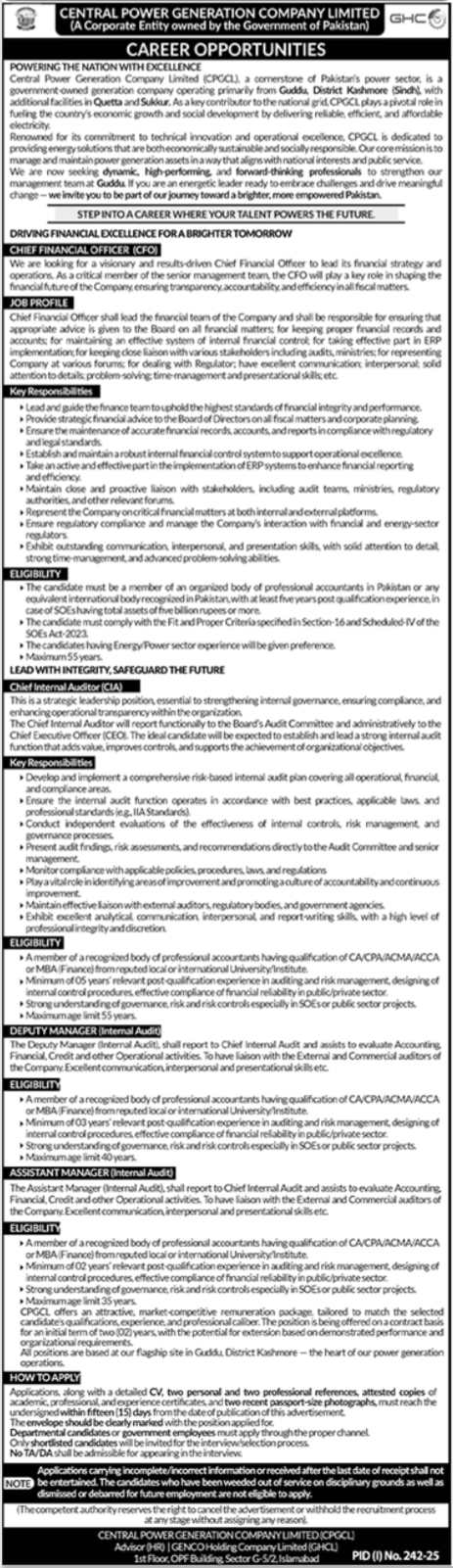 Central Power Generation Company Limited CPGCL Jobs 2025 – Private Company Jobs 2025 — original advertisement