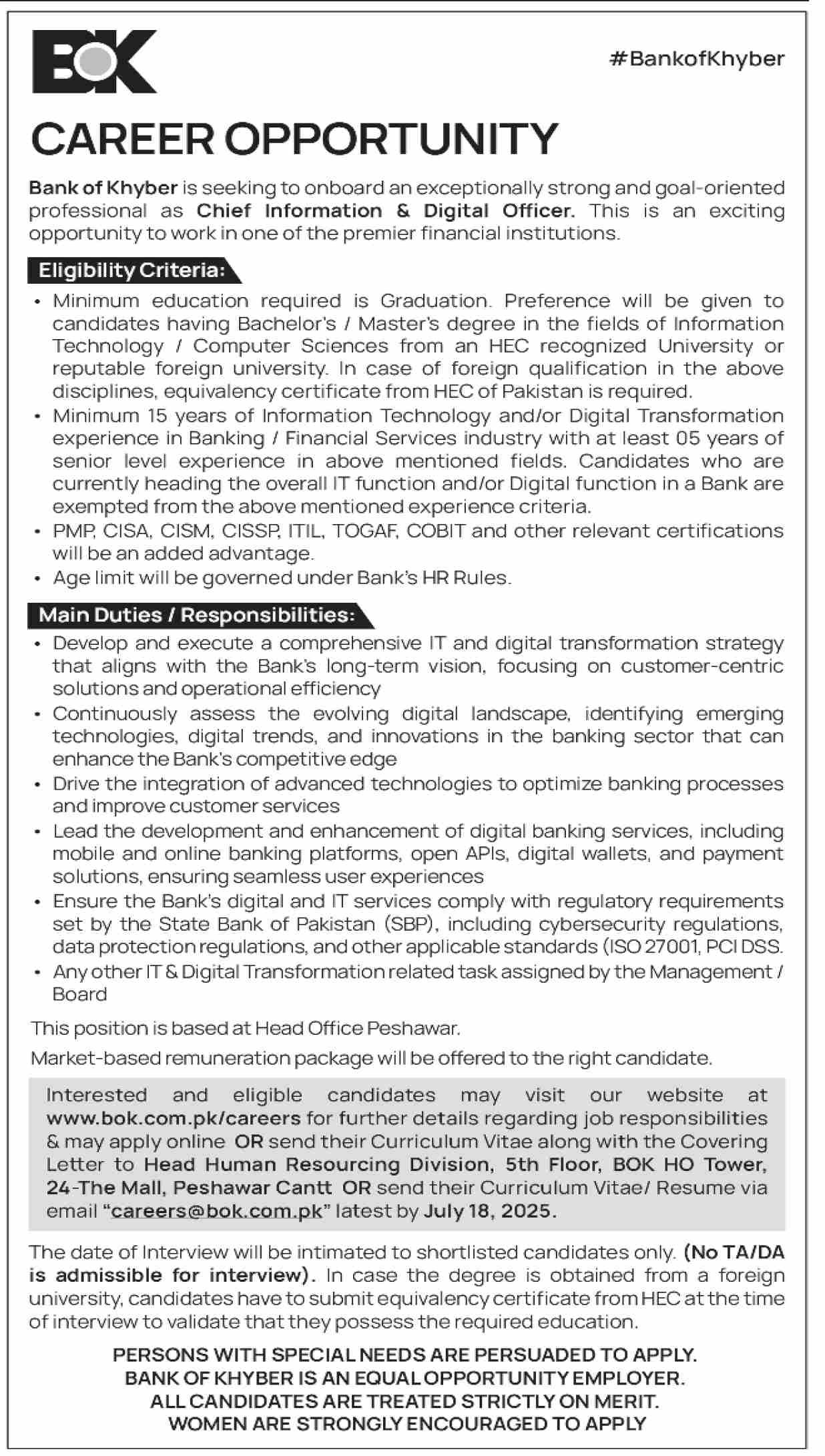 Bank of Khyber Bok Jobs 2025 Jobs 2025 — original advertisement