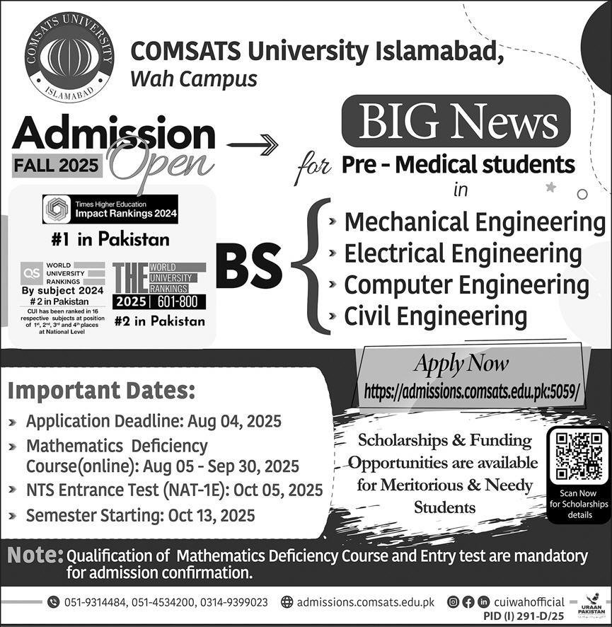 Admission Open in Comsats University Islamabad 2025 Admissions 2025 — original advertisement