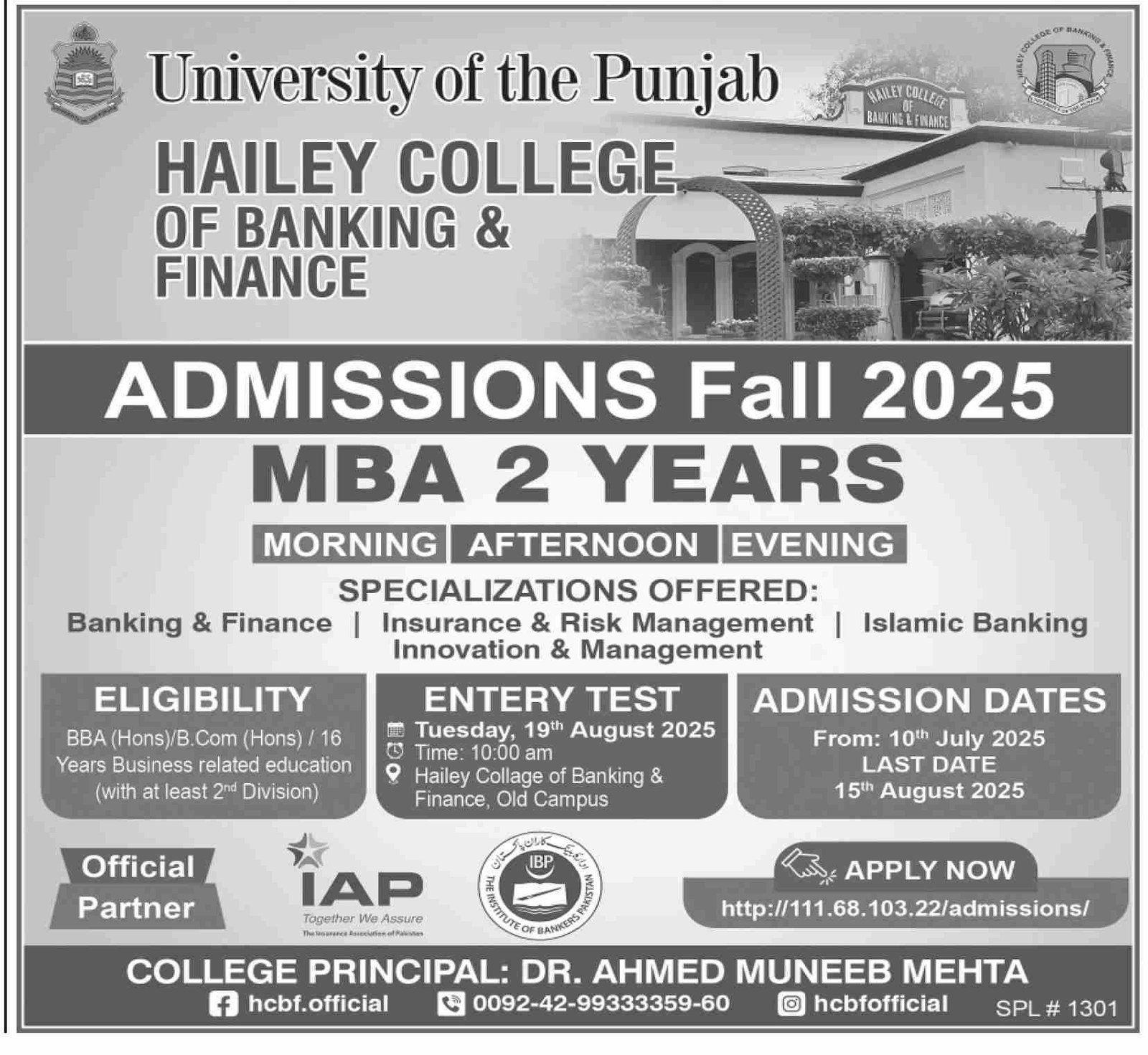 Admission Open in University of Punjab 2025 Admissions 2025 — original advertisement