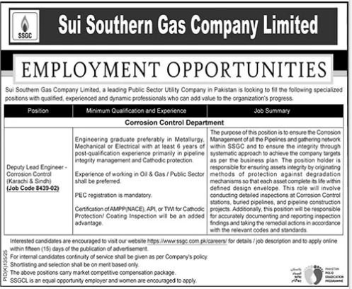 Sui Southern Gas Company Limited SSGC Jobs 2025 Jobs 2025 — original advertisement