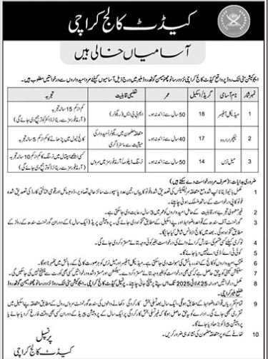 Cadet College Karachi Jobs 2025 – Hub Cadet College Karachi Jobs 2025 — original advertisement