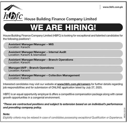 House Building Finance Company Limited Jobs 2025 – House Building Finance Company Ltd Jobs 2025 — original advertisement