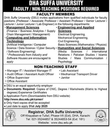 DHA Suffa University Karachi Jobs 2025 Jobs 2025 — original advertisement