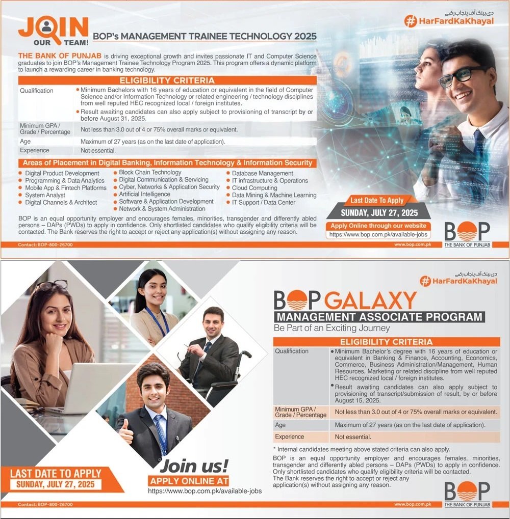 The Bank Of Punjab BOP Jobs 2025 Jobs 2025 — original advertisement