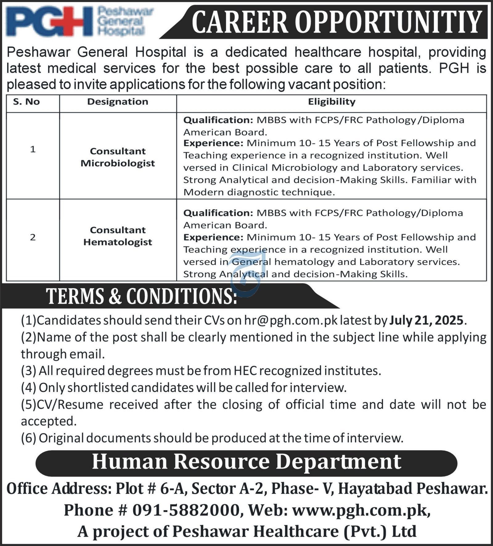 Peshawar General Hospital Jobs 2025 Jobs 2025 — original advertisement