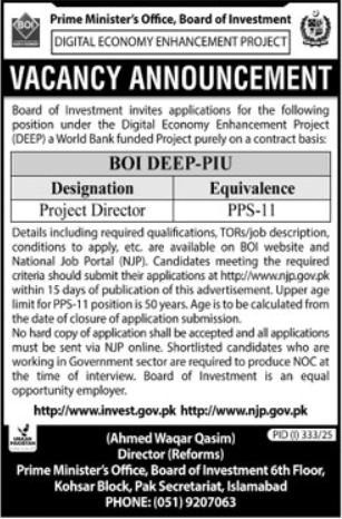 Board Of Investment Islamabad Job 2025 – Board of Investment Pakistan Jobs 2025 — original advertisement