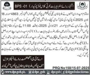 Central Police Department Quetta Job 2025 – Balochistan Police Department Jobs 2025 — original advertisement