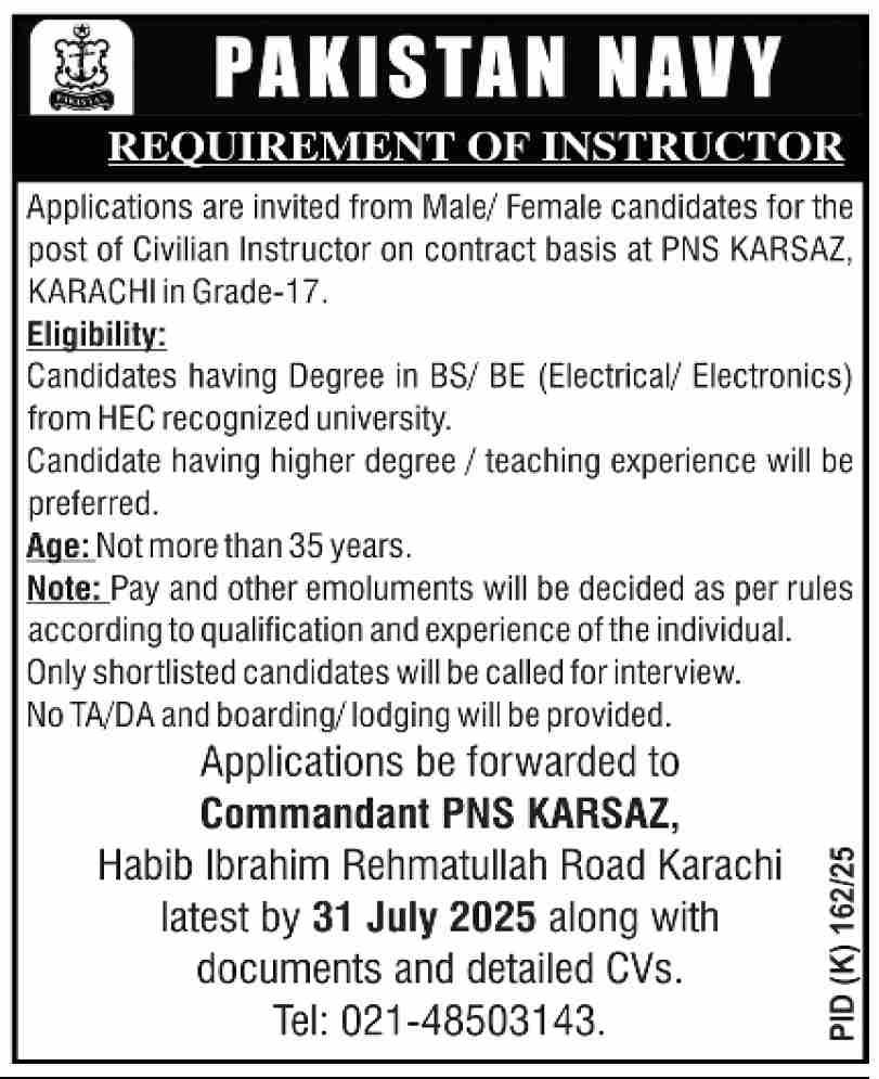 Pakistan Navy Karachi Job 2025 Jobs 2025 — original advertisement