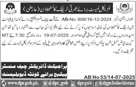 Chief Minister Package for Quetta Development Traffic – Chief Minister Balochsitan Projects and Units Jobs 2025 — original advertisement