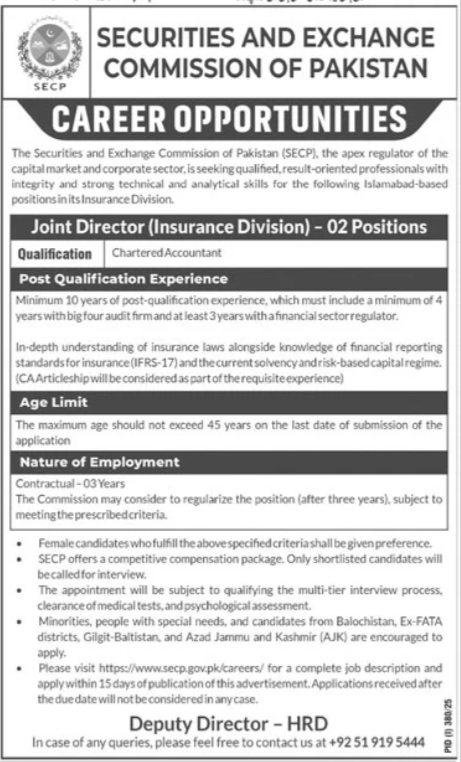 Securities & Exchange Commission Of Pakistan SECP Job Jobs 2025 — original advertisement