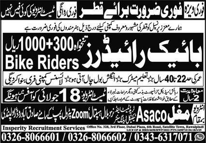 Bike Rider Jobs in Qatar 2025 – Mughal Trade Test & Technical Training Center Jobs 2025 — original advertisement