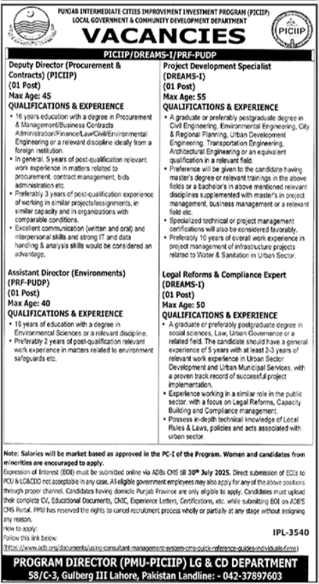 Local Government & Community Development Department Jobs – Local Government Department Punjab Jobs 2025 — original advertisement