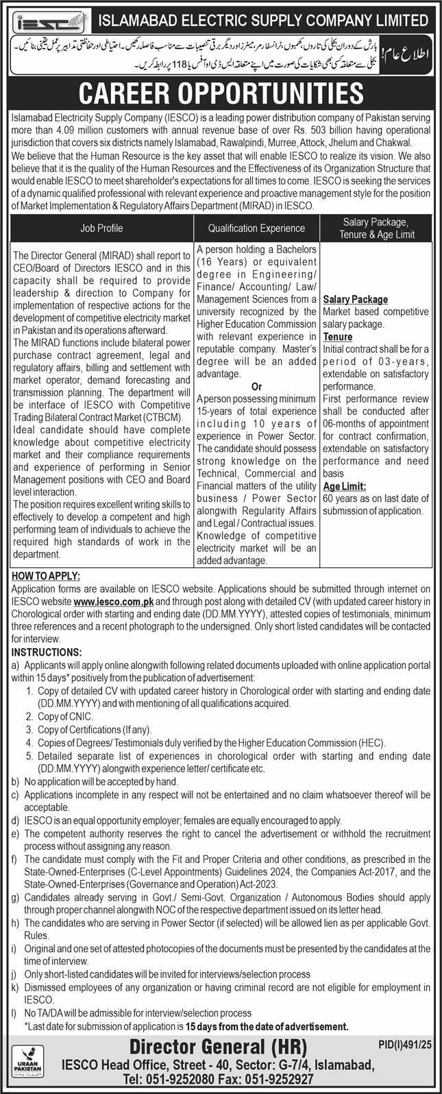 Islamabad Electric Supply Company IESCO Jobs 2025 Jobs 2025 — original advertisement