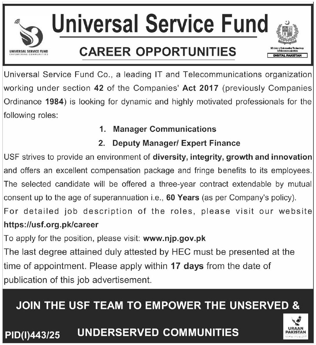 Universal Service Fund USF Islamabad Jobs 2025 Jobs 2025 — original advertisement
