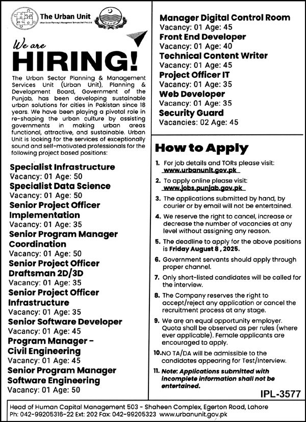 The Urban Unit Lahore Punjab Jobs 2025 – The Urban Unit Punjab Jobs 2025 — original advertisement