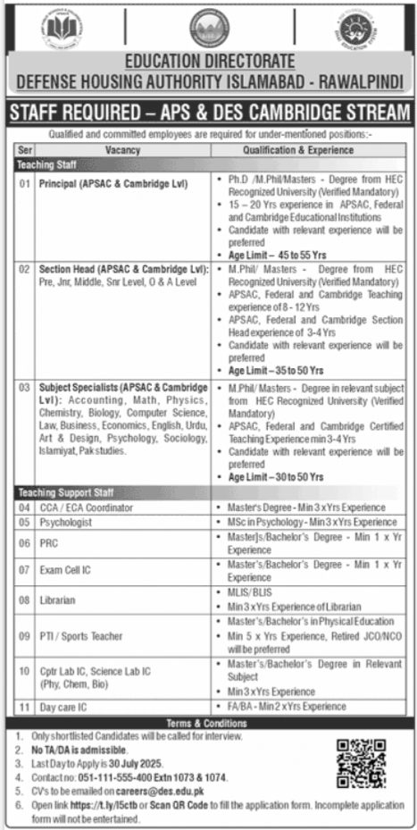 Defence Housing Authority DHA Islamabad Jobs 2025 Jobs 2025 — original advertisement