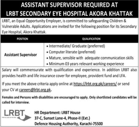 LRBT Secondary Eye Hospital Peshawar Jobs 2025 – LRBT Tertiary Eye Teaching  Hospital Jobs 2025 — original advertisement