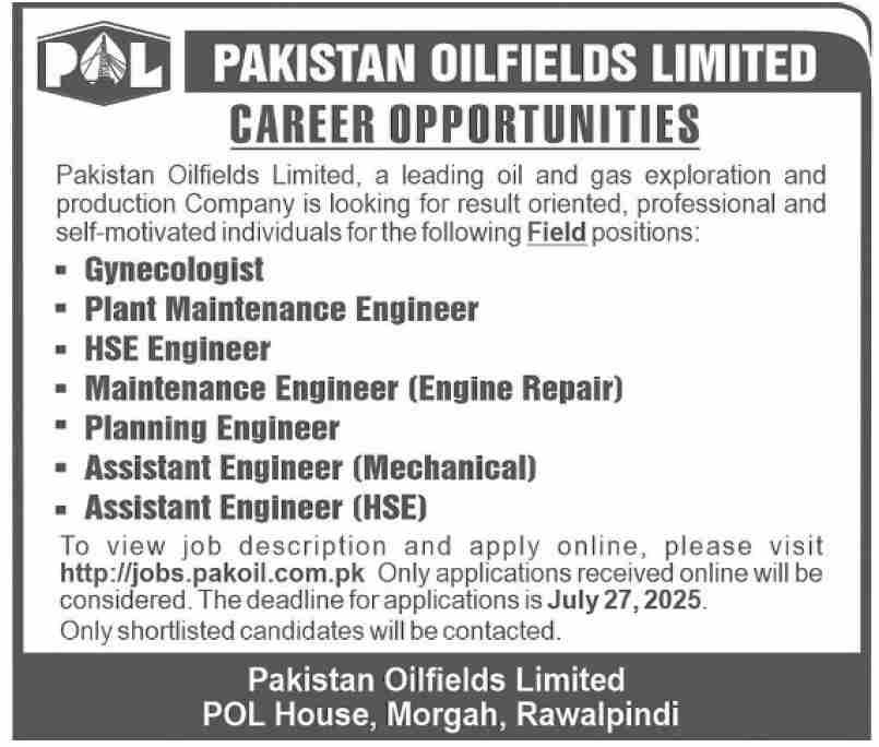 Pakistan Oilfields Limited Rawalpindi Jobs 2025 Jobs 2025 — original advertisement