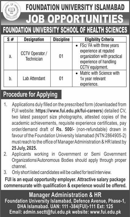 Foundation University Islamabad Jobs 2025 Jobs 2025 — original advertisement